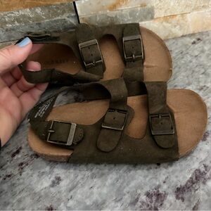Old Navy Olive Green Suede Triple-Buckle Kids Sandals